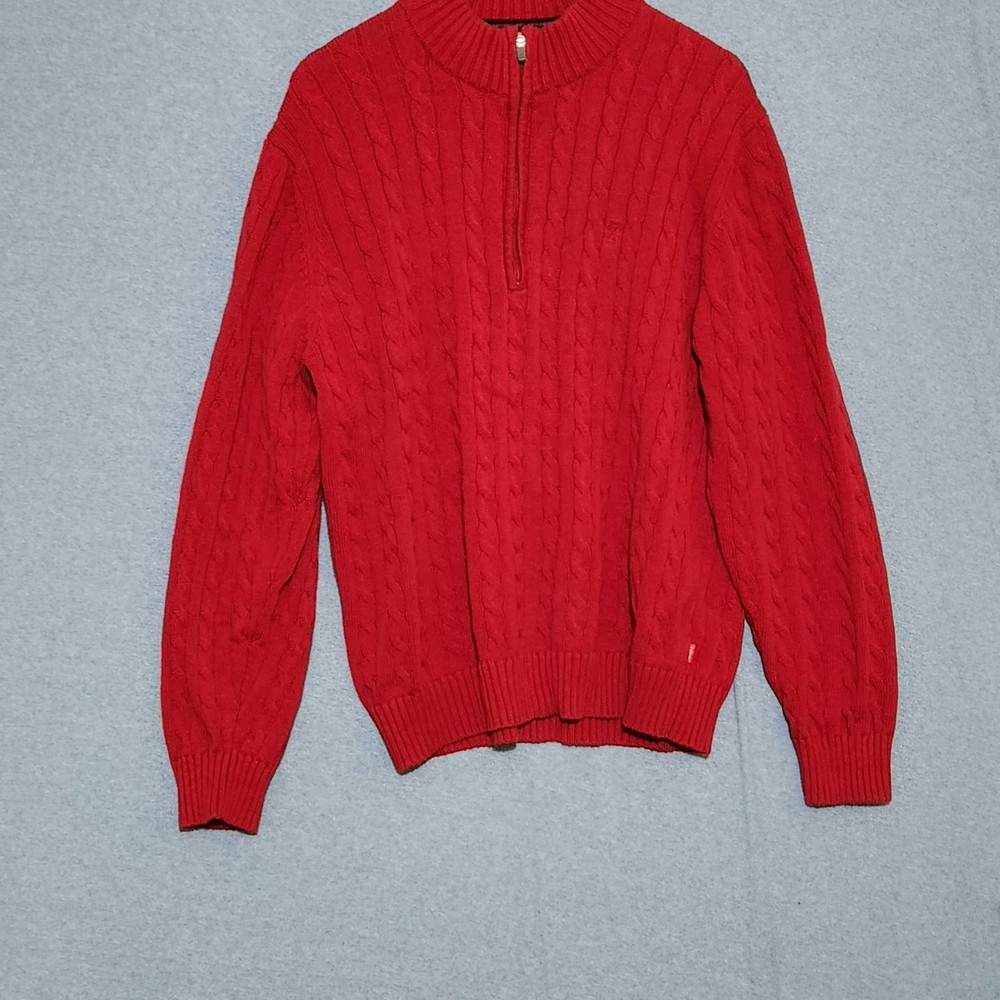 Izod Red Zip Up Cable Knit Men's Sweater